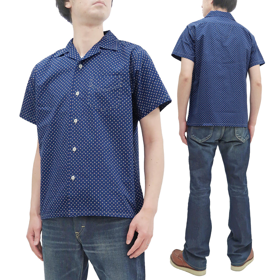 Pherrow's Shirt Men's Short Sleeve Small Polka Dot Print Indigo Casual Resort Collar Shirt Pherrows 22S-PIS1
