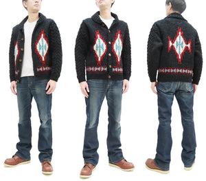 Pherrow's Button Front Cardigan Men's Shawl-Collar Wool Sweater Hand Knitted In Nepal Pherrows 22W-PNS-CARDIGAN Black