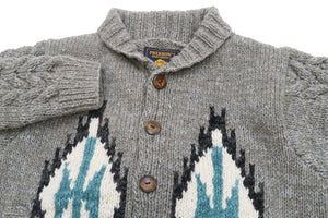 Pherrow's Button Front Cardigan Men's Shawl-Collar Wool Sweater Hand Knitted In Nepal Pherrows 22W-PNS-CARDIGAN Gray