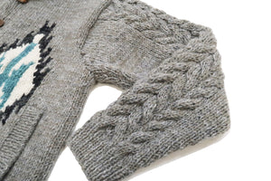 Pherrow's Button Front Cardigan Men's Shawl-Collar Wool Sweater Hand Knitted In Nepal Pherrows 22W-PNS-CARDIGAN Gray