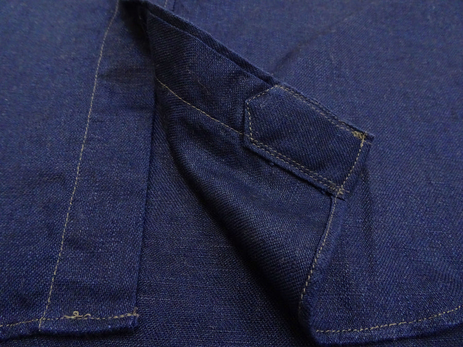 Pherrow's Men's Casual Plain 3/4 Sleeve Linen Shirt with a Button-Down Collar Pherrows 23S-P7BD1 Navy-blue