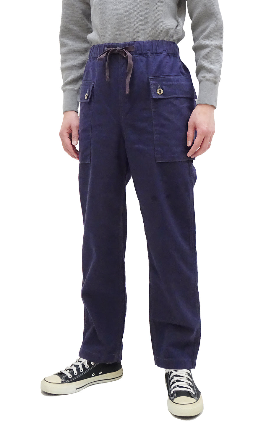 Pherrow's Cargo Pants Men's Casual Elastic Drawstring Waist USMC Herringbone HBT P-44 Military Trousers Pherrows 23S-PMEP1 Navy-Blue