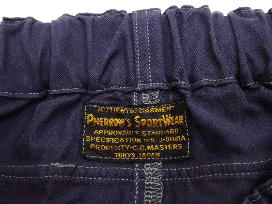 Pherrow's Cargo Pants Men's Casual Elastic Drawstring Waist USMC Herringbone HBT P-44 Military Trousers Pherrows 23S-PMEP1 Navy-Blue