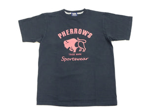 Pherrow's T-Shirt Men's Loopwheeled Short Sleeve Buffalo Graphic Tee Pherrows 23S-PT2 Slate-Black (a slightly bluish black)