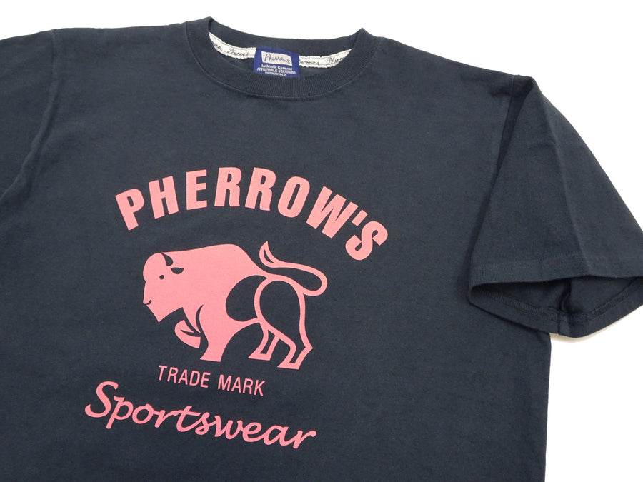 Pherrow's T-Shirt Men's Loopwheeled Short Sleeve Buffalo Graphic Tee Pherrows 23S-PT2 Slate-Black (a slightly bluish black)