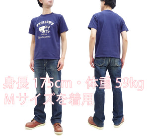 Pherrow's T-Shirt Men's Loopwheeled Short Sleeve Buffalo Graphic Tee Pherrows 23S-PT2 Faded-Dark-Blue
