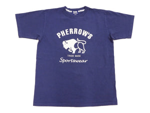 Pherrow's T-Shirt Men's Loopwheeled Short Sleeve Buffalo Graphic Tee Pherrows 23S-PT2 Faded-Dark-Blue