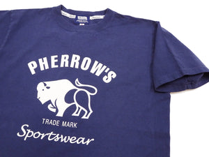 Pherrow's T-Shirt Men's Loopwheeled Short Sleeve Buffalo Graphic Tee Pherrows 23S-PT2 Faded-Dark-Blue