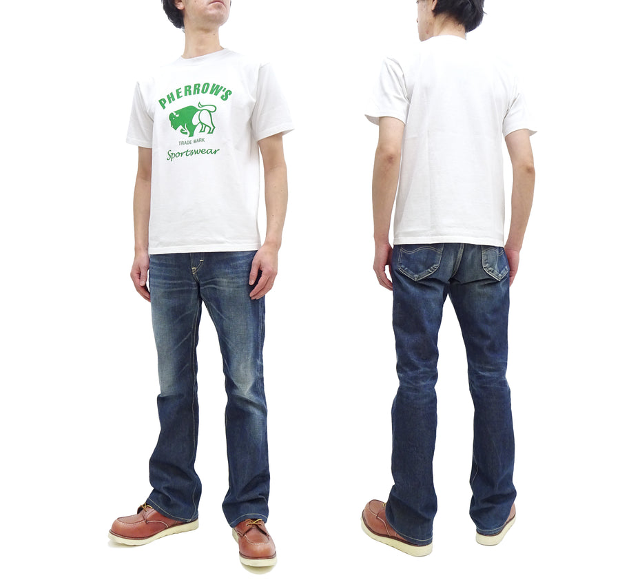 Pherrow's T-Shirt Men's Loopwheeled Short Sleeve Buffalo Graphic Tee Pherrows 23S-PT2 White