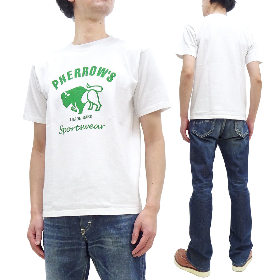 Pherrow's T-Shirt Men's Loopwheeled Short Sleeve Buffalo Graphic Tee Pherrows 23S-PT2 White