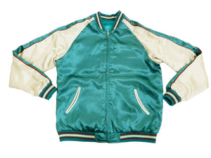 Japanesque Men's Japanese Souvenir Jacket Tiger Embroidered Sukajan 3RSJ-001 Emerald-Green/Off