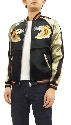 Japanesque Japanese Souvenir Jacket 3RSJ-001 Tiger Men's Sukajan Black/Beige