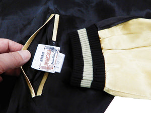 Japanesque Men's Japanese Souvenir Jacket Fujin Raijin Sukajan 3RSJ-003 Black/Beige