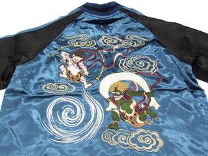 Japanesque Japanese Souvenir Jacket 3RSJ-003 Fujin Raijin Men's Sukajan Blue/Black
