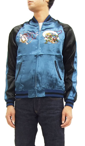 Japanesque Japanese Souvenir Jacket 3RSJ-003 Fujin Raijin Men's Sukajan Blue/Black