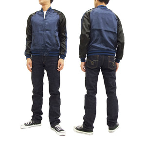 Japanesque Japanese Souvenir Jacket 3RSJ-003 Fujin Raijin Men's Sukajan Blue/Black