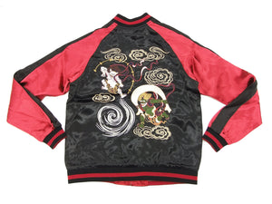 Japanesque Japanese Souvenir Jacket 3RSJ-003 Fujin Raijin Men's Sukajan Black/Red