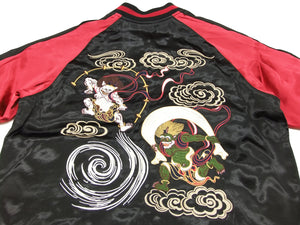 Japanesque Japanese Souvenir Jacket 3RSJ-003 Fujin Raijin Men's Sukajan Black/Red
