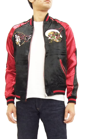 Japanesque Japanese Souvenir Jacket 3RSJ-003 Fujin Raijin Men's Sukajan Black/Red