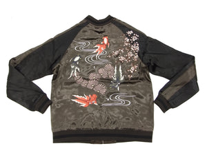 Japanesque Japanese Souvenir Jacket 3RSJ-015 goldfish Men's Sukajan Charcoal-Gray/Black
