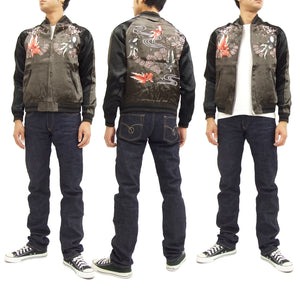 Japanesque Japanese Souvenir Jacket 3RSJ-015 goldfish Men's Sukajan Charcoal-Gray/Black