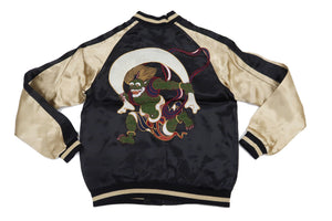 Japanesque Sukajan Men's Japanese Souvenir Jacket Fujin Embroidery 3RSJ-020 Black