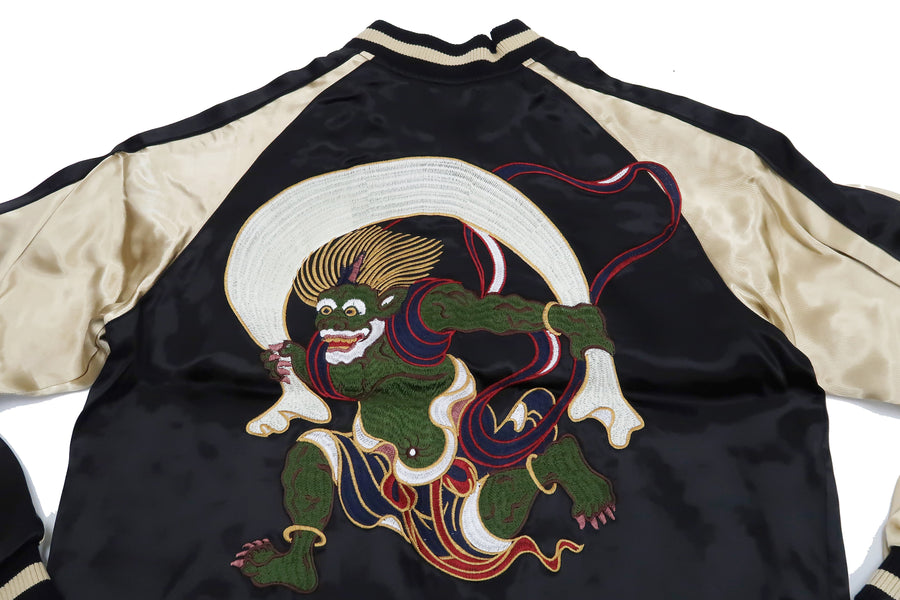 Japanesque Sukajan Men's Japanese Souvenir Jacket Fujin Embroidery 3RSJ-020 Black