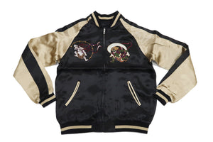 Japanesque Sukajan Men's Japanese Souvenir Jacket Fujin Embroidery 3RSJ-020 Black