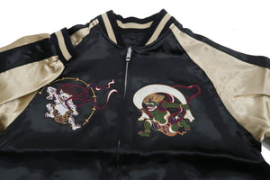 Japanesque Sukajan Men's Japanese Souvenir Jacket Fujin Embroidery 3RSJ-020 Black