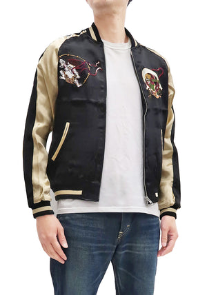 Japanesque Sukajan Men's Japanese Souvenir Jacket Fujin Embroidery 3RSJ-020 Black