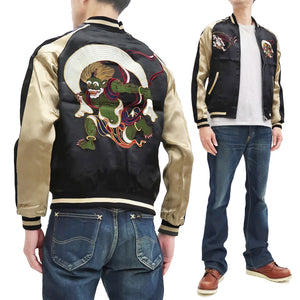Japanesque Sukajan Men's Japanese Souvenir Jacket Fujin Embroidery 3RSJ-020 Black