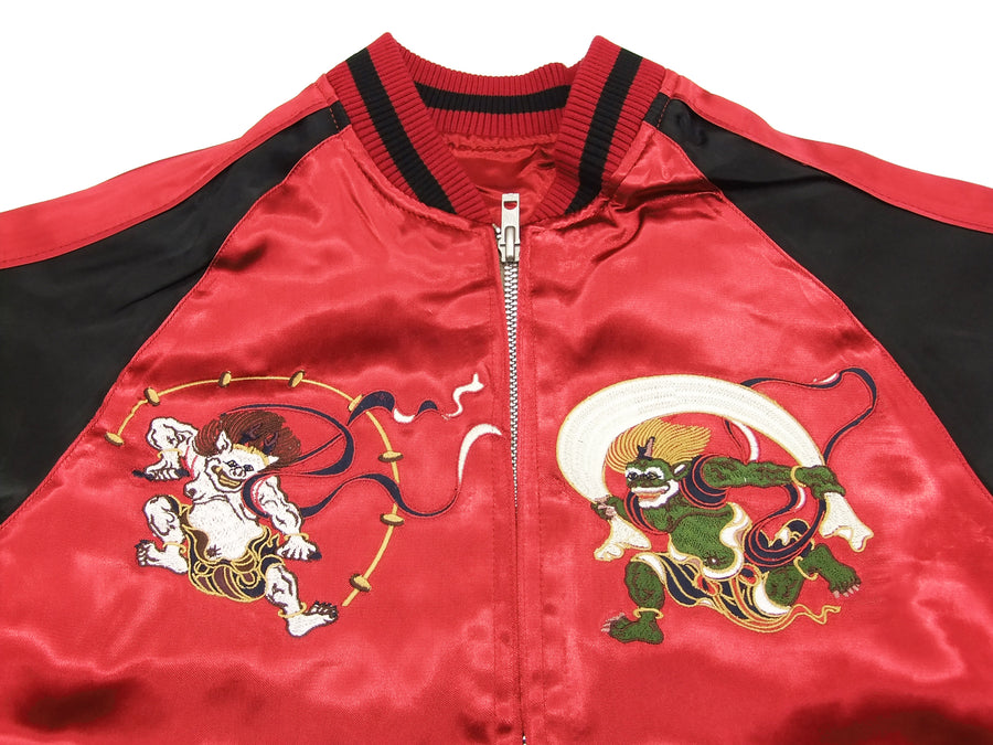 Japanesque Japanese Souvenir Jacket 3RSJ-020 Fujin Raijin Men's Sukajan Red/Black