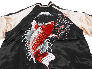 Japanesque Men's Japanese Souvenir Jacket koi fish Embroidered Sukajan 3RSJ-022 Black/Pink