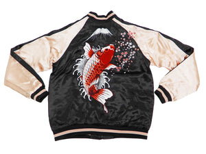 Japanesque Men's Japanese Souvenir Jacket koi fish Embroidered Sukajan 3RSJ-022 Black/Pink