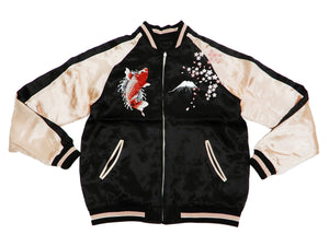 Japanesque Men's Japanese Souvenir Jacket koi fish Embroidered Sukajan 3RSJ-022 Black/Pink