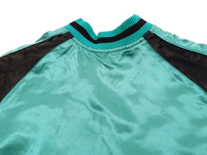 Japanesque Men's Japanese Souvenir Jacket koi fish Embroidered Sukajan 3RSJ-022 Blue-Green/Black