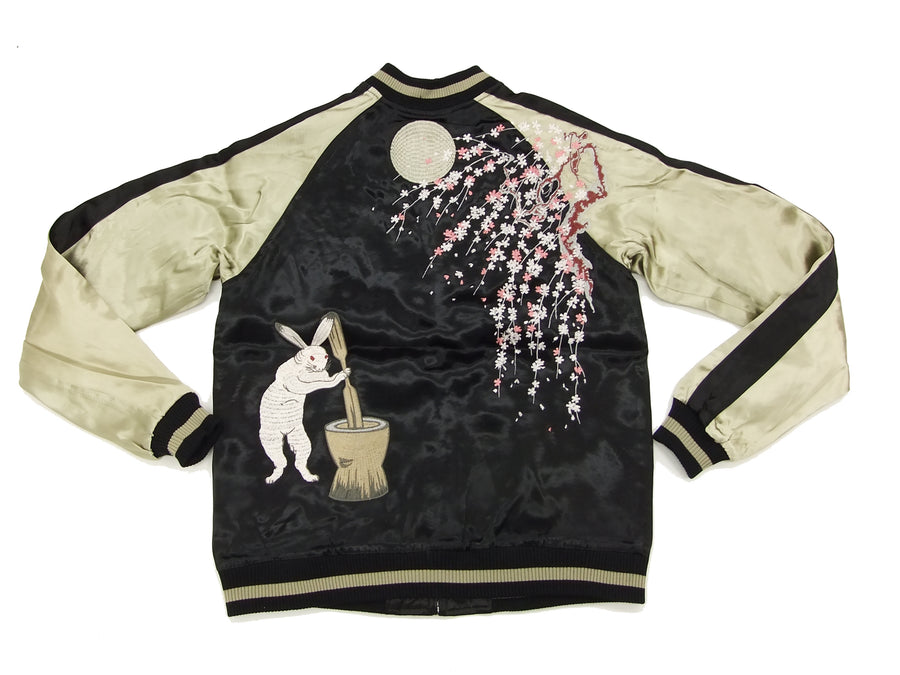 Japanesque Japanese Souvenir Jacket 3RSJ-023 Moon rabbit Men's Sukajan Black/Beige