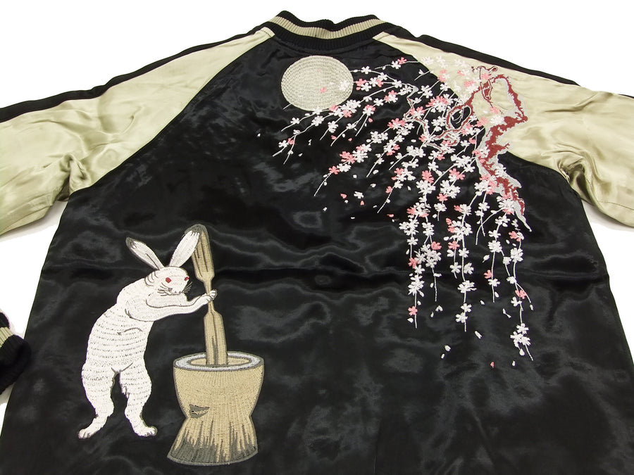 Japanesque Japanese Souvenir Jacket 3RSJ-023 Moon rabbit Men's Sukajan Black/Beige