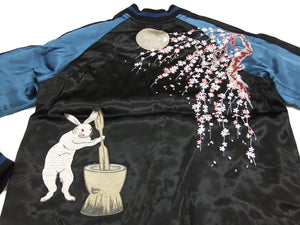 Japanesque Japanese Souvenir Jacket 3RSJ-023 Moon rabbit Men's Sukajan Black/Blue