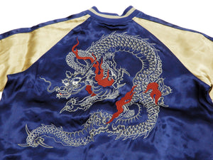 Japanesque Men's Japanese Souvenir Jacket Dragon Sukajan 3RSJ-024 Navy-Blue/Beige