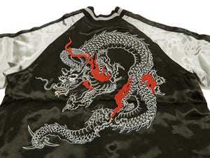 Japanesque Men's Japanese Souvenir Jacket Dragon Embroidered Sukajan 3RSJ-024 Black/Gray