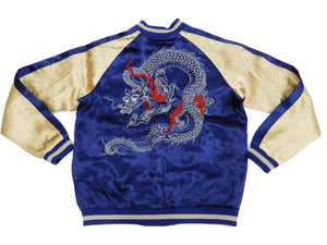 Japanesque Men's Japanese Souvenir Jacket Dragon Sukajan 3RSJ-024 Navy-Blue/Beige