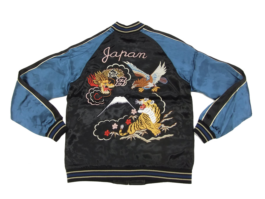 Japanesque Japanese Souvenir Jacket 3RSJ-028 Dragon Tiger Men's Sukajan Black/Navy-Blue