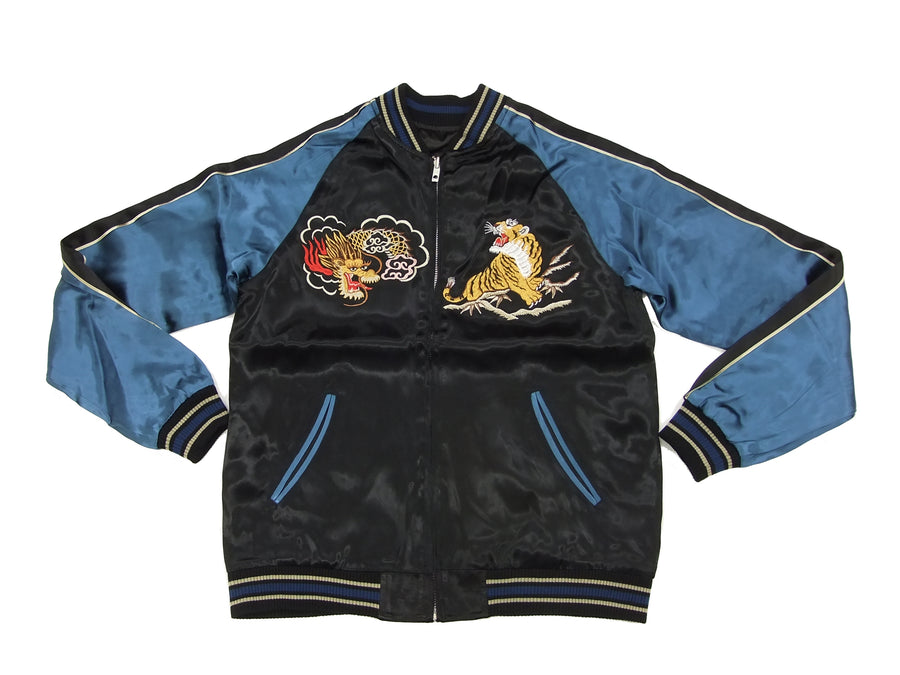 Japanesque Japanese Souvenir Jacket 3RSJ-028 Dragon Tiger Men's Sukajan Black/Navy-Blue