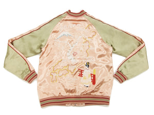 Japanesque Japanese Souvenir Jacket 3RSJ-029 Japan map Men's Sukajan Pink/Gold