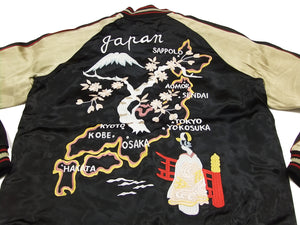 Japanesque Japanese Souvenir Jacket 3RSJ-029 Japan map Men's Sukajan Black/Beige