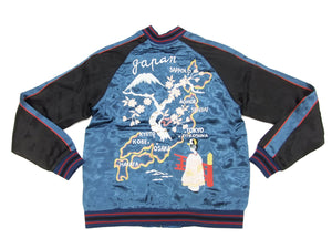Japanesque Japanese Souvenir Jacket 3RSJ-029 Japan map Men's Sukajan Navy-Blue/Black