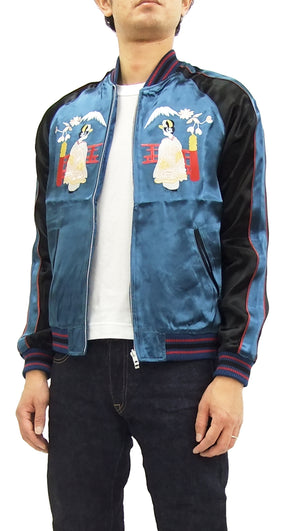 Japanesque Japanese Souvenir Jacket 3RSJ-029 Japan map Men's Sukajan Navy-Blue/Black