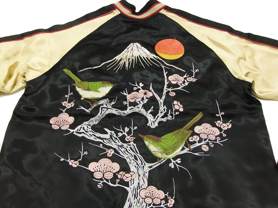 Japanesque Script Japanese Souvenir Jacket 3RSJ-030 Ume and Bird Men's Sukajan Black/Gold