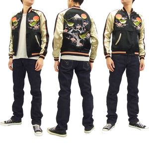 Japanesque Script Japanese Souvenir Jacket 3RSJ-030 Ume and Bird Men's Sukajan Black/Gold